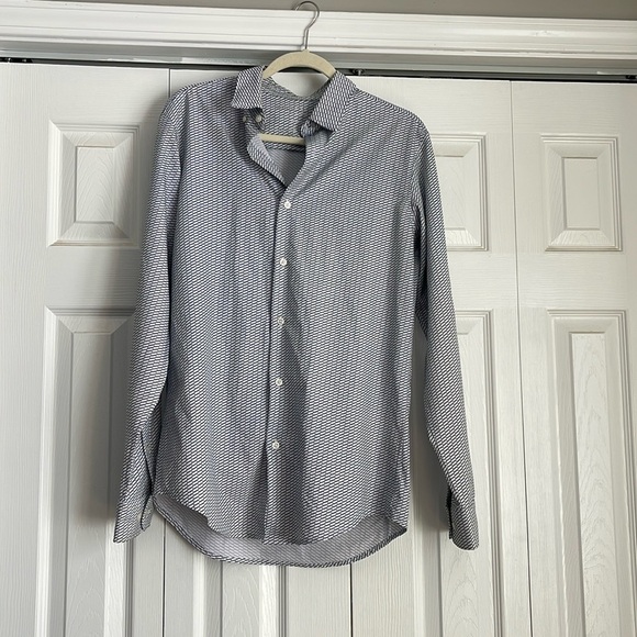 Perry Ellis Mens Button Down Shirt Navy/White Silky Slim Fit - Picture 1 of 4